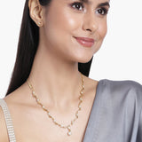 Women's Gold Plated CZ Star Wave Designer Necklace Set with Pearl