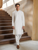 Men's White Casual Full Sleeves Kurta