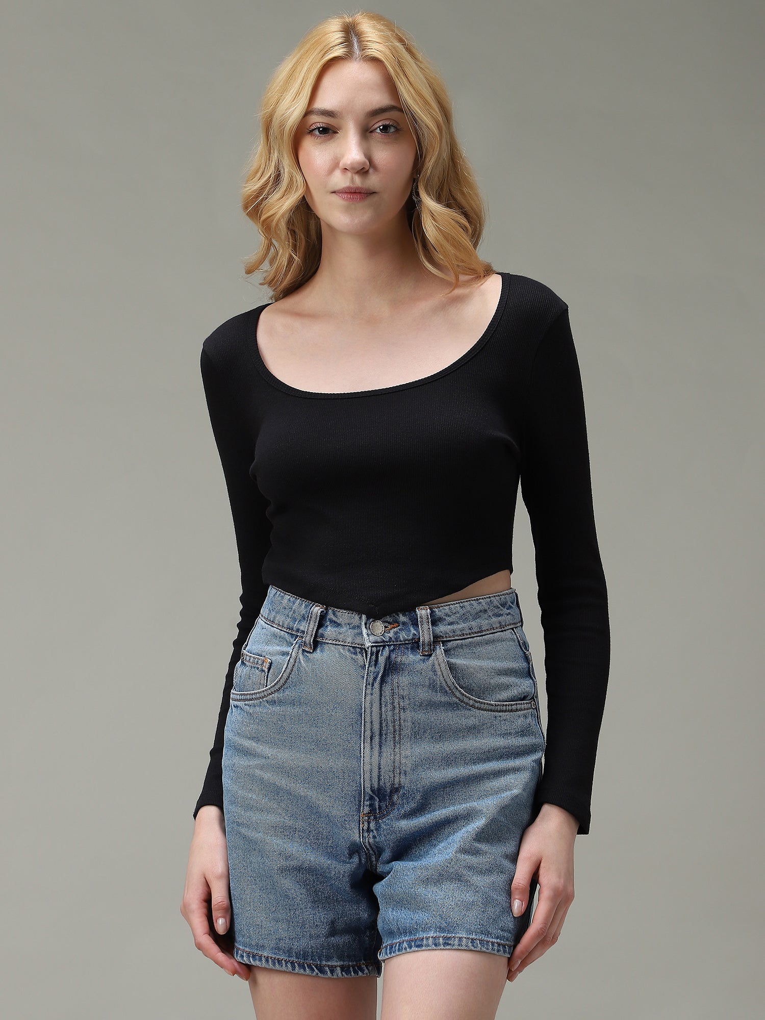 Women's Black Casual Slim Fit Solid Top