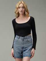 Women's Black Casual Slim Fit Solid Top