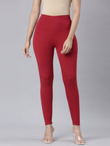 Women's Solid Dark Red Mid Rise Premium Legging
