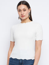 Women's White Casual Regular Fit Solid Half Sleeves Top