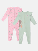 Girls Multicolor Casual Printed Sleepsuits - Pack of 2