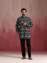 Men's Black Ikat Short Kurta and Trouser Set