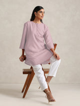 Women's Pink Cotton Blend Short Kurta