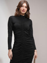 Women's Black Party Bodycon Ruched Mini Dress