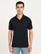 Mens Navy Casual Regular Fit Solid Half Sleeves Polo Tshirt