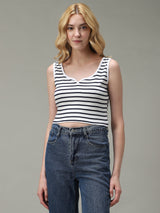 Women's Navy Casual Fitted Striped Top