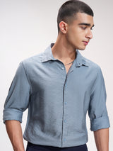 Men's Blue Casual Textured Full Sleeves Shirt