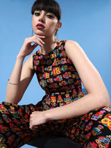 Women's Black Casual Elasticated Ethnic Dhoti Jumpsuit