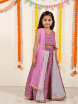 Girls Pink Festive Sleeveless Cotton Comfort & Style Lehenga Cholis Set