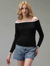Women's Black Casual Slim Fit Solid Top