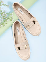 Women Cream Textured Lightweight Heeled Loafers