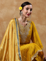 Women's Yellow Festive Yoke Design Anarkali Kurta Set