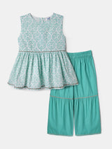 Girls Green Ethnic Top & Bottom Set