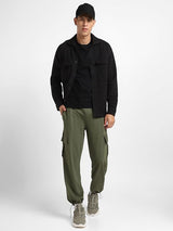 Men's Green Cotton Tapered Knit Solid Jogger