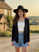 Women's Black Stylish Open Front Long Sleeve Shrug Casual Shrug