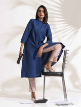 Women's Blue Slub Kurta Set