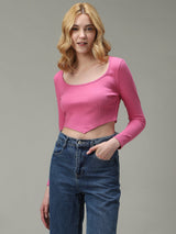 Women's Pink Casual Slim Fit Solid Top