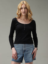 Women's Black Casual Slim Fit Solid Top