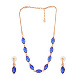 Women's Rose Gold Plated Pear Designer Necklace Set with Blue Crystals