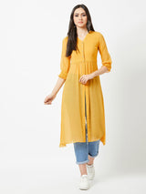 Women's Mustard Yellow V-Neck Three Quarter Sleeves Solid Empire Maxi Top