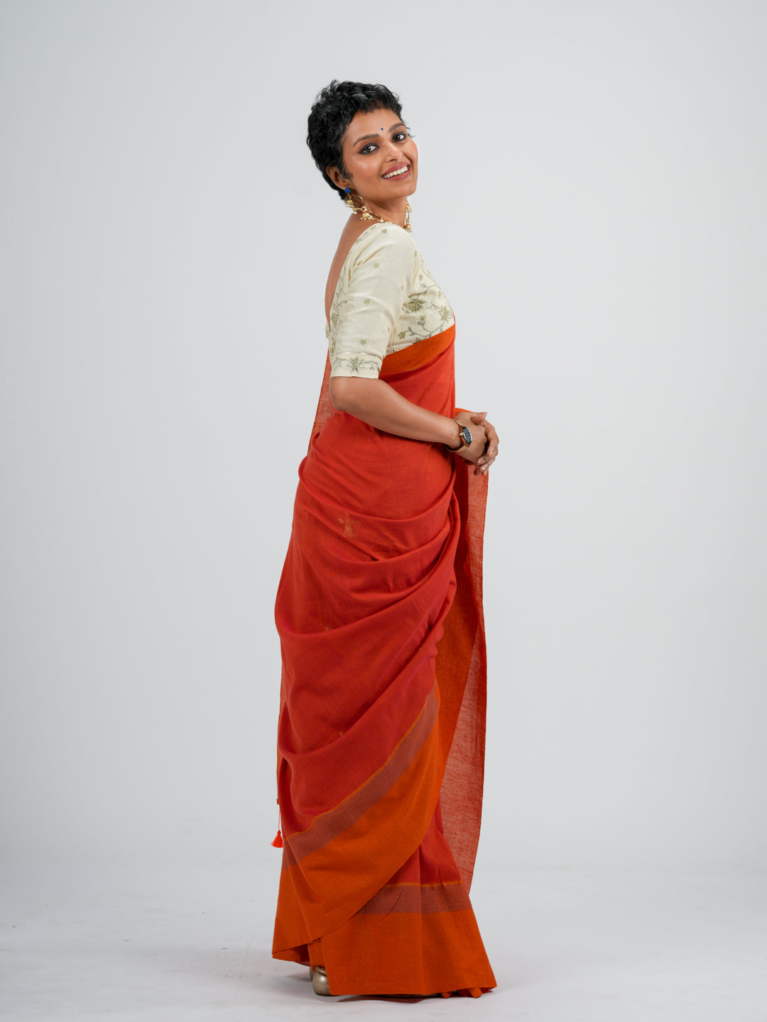 Women's Orange Casual Cotton Saree