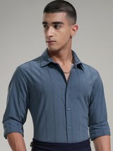 Men's Blue Casual Textured Full Sleeves Shirt