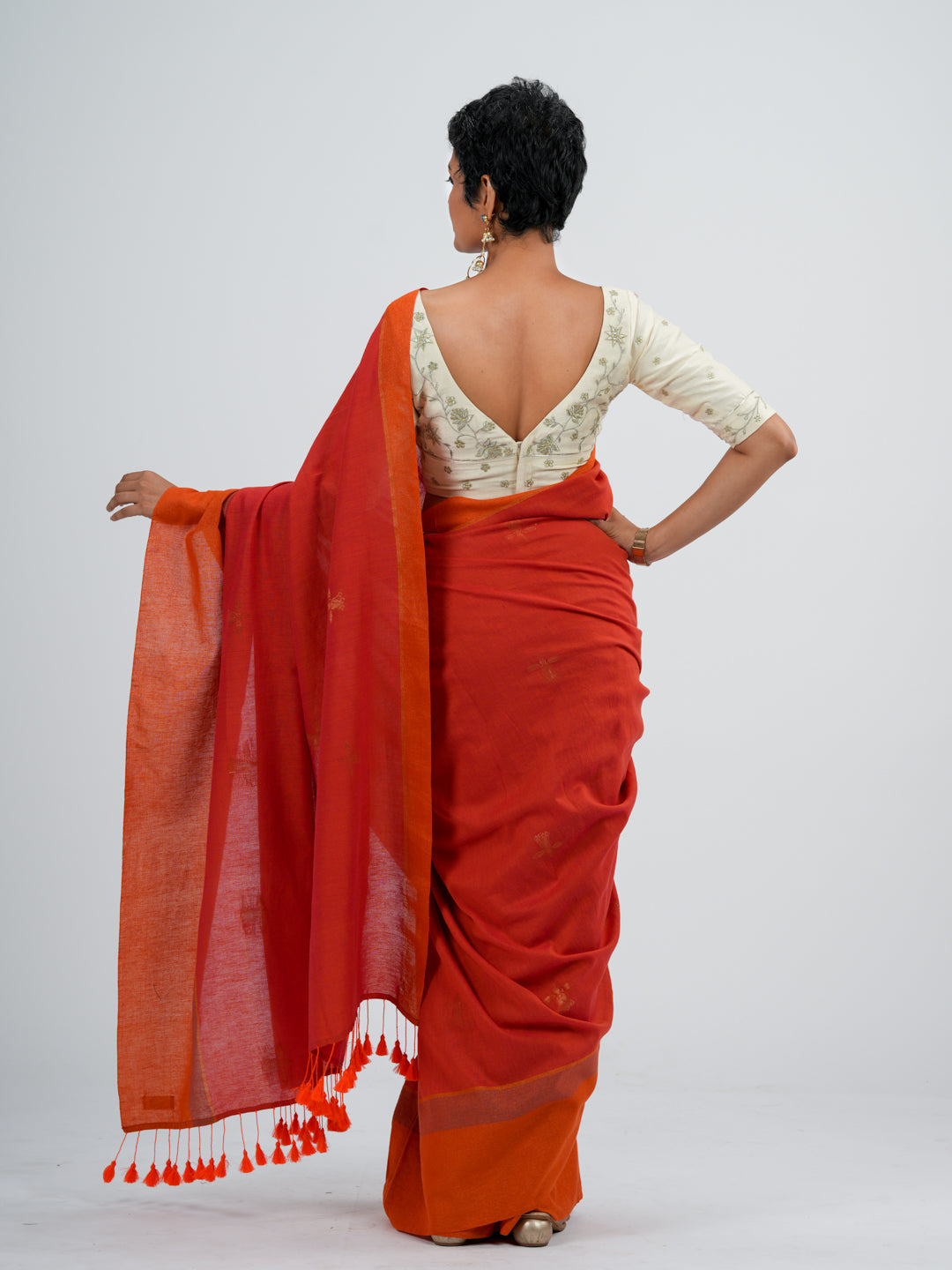Women's Orange Casual Cotton Saree