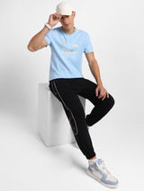 Men's Light Blue Half Sleeves Graphic Printed Cotton Tshirt