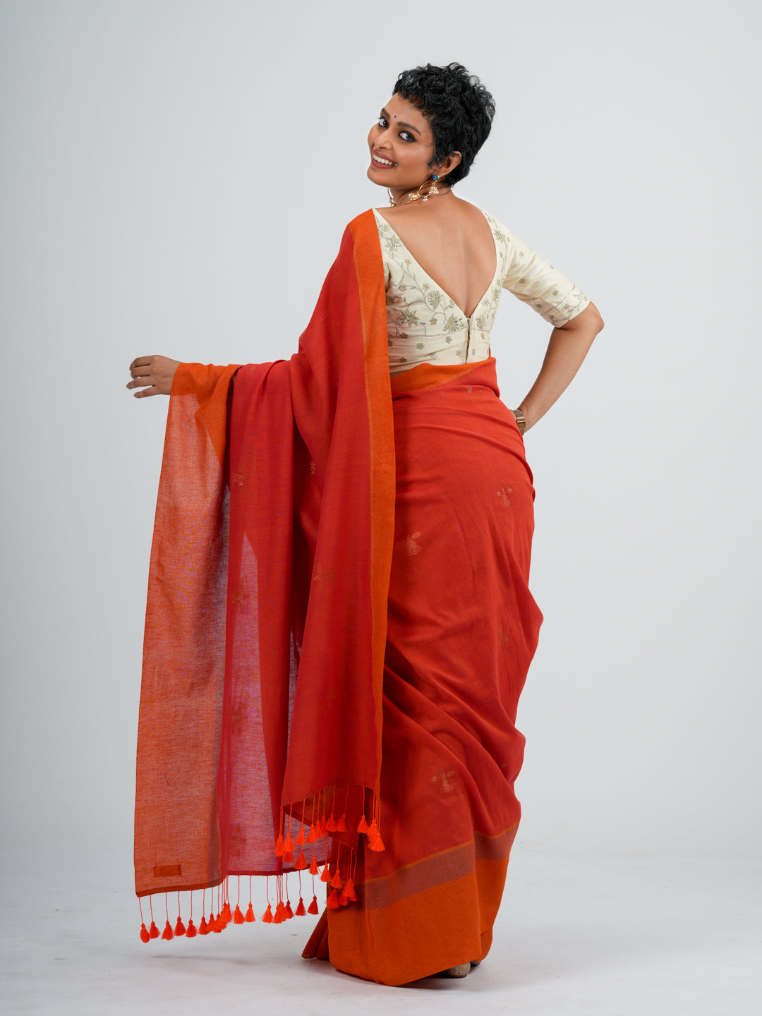 Women's Orange Casual Cotton Saree