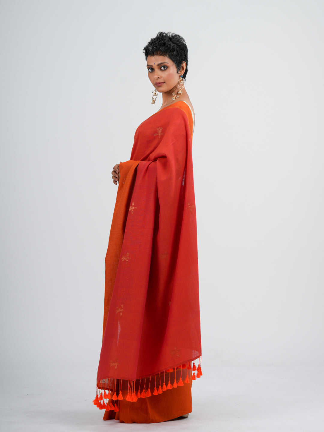 Women's Orange Casual Cotton Saree