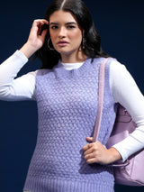 Women's Purple Casual Striped Sleeveless Sweater