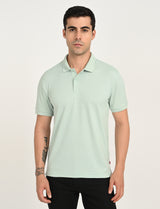 Mens Green Casual Regular Fit Solid Half Sleeves Polo Tshirt