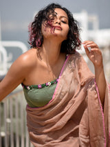 Women's Beige Mul Cotton Saree