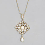 Girls Gold Plated Elegant White Polki Kundan Pendant with Pearl