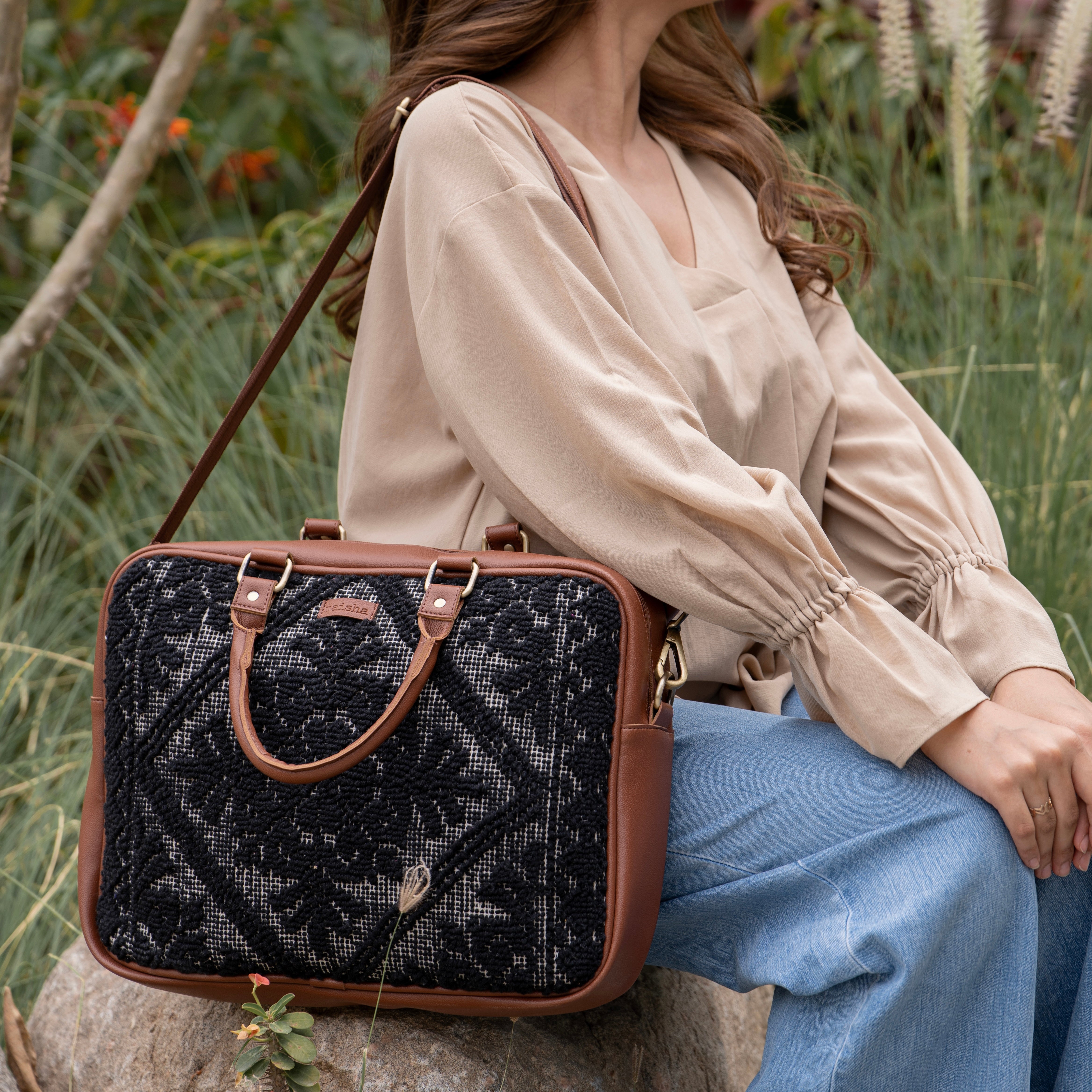 Women's Black Midnight Bloom Laptop Bag