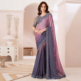 Women's Pure Chiffon Purple Embellished Designer Saree with Blouse Piece