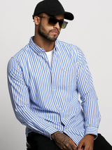Men's Blue Casual Striped Slim Fit Full Sleeves Shirt