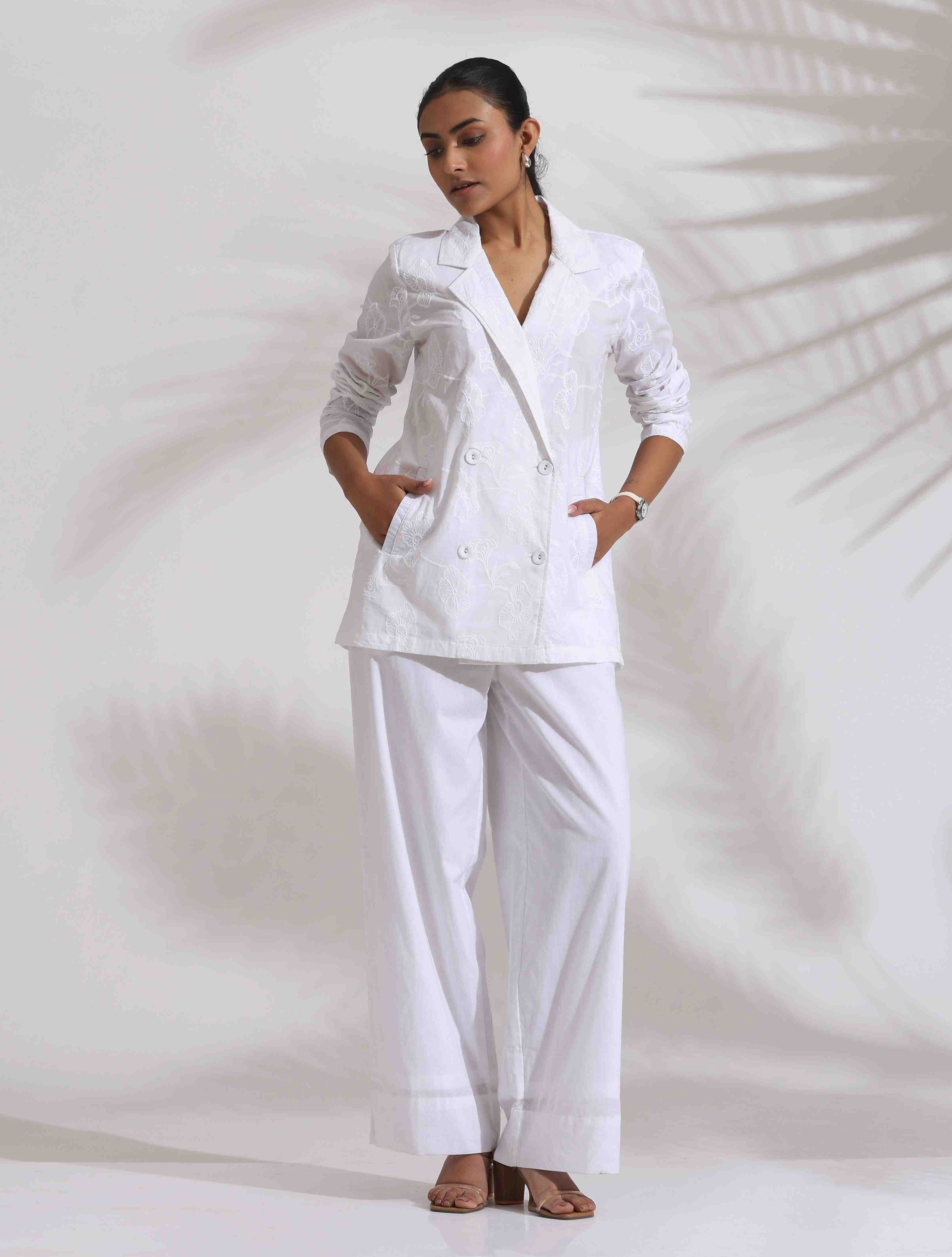 Women's White Casual Printed Co-ords Set