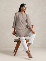 Women's Grey Cotton Blend Short Kurta
