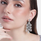 Women's Rhodium Plated CZ Snow Flakes Chandelier Long Earrings