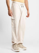 Men's Beige Cotton Tapered Knit Solid Jogger