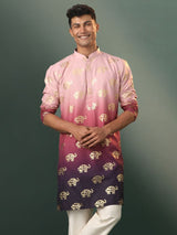 Men's Purple Rayon Foil Printed Ombre Kurta