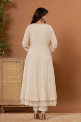 Women's Floral Embroidered Panelled Mirror Work Pure Cotton Kurta With Trousers & Dupatta