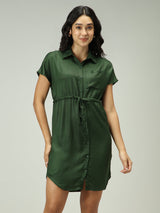 Women's Green Casual Relaxed Fit Solid Dress