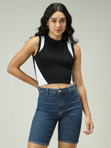 Women's Black Casual Fitted Solid Top