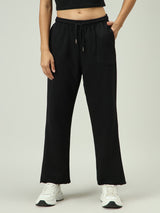 Women's Black Casual Wide Leg Solid Trackpant