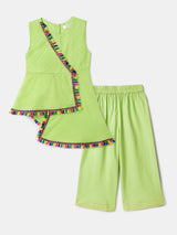 Girls Green Cotton Ethnic Festive Co-ords Set