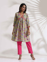 Women's Yellow Print Anarkali Kurta Co-ord Set